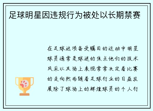 足球明星因违规行为被处以长期禁赛